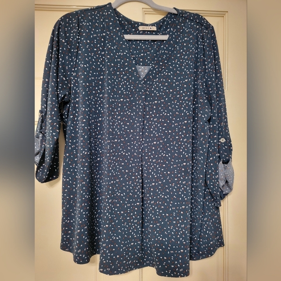 Beacon Tops - Beacon Navy and White Patterned Blouse